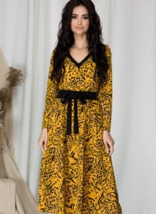Rochie Moze galben mustar cu animal print