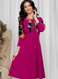 Rochie Moze magenta cu imprimeu la bust