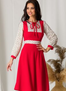 Rochie Moze rosie cu imprimeu floral deosebit
