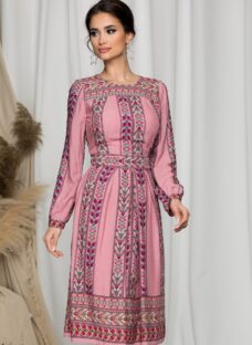 Rochie Moze roz cu imprimeuri florare tip traditional