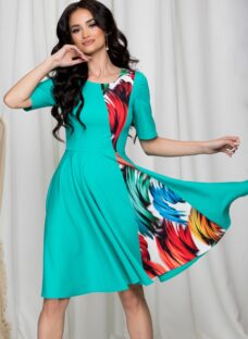 Rochie Moze turcoaz cu imprimeu multicolor