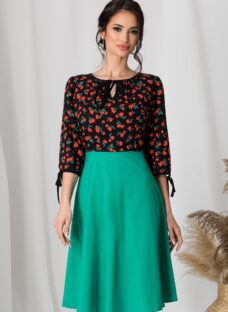 Rochie Moze verde cu bust negru si imprimeu floral