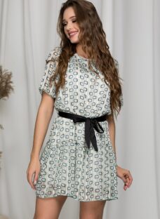 Rochie Petra verde pal cu imprimeu divers