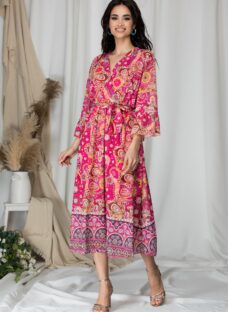 Rochie Samuela fucsia cu imprimeu floral