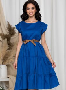 Rochie Sara albastra cu design tip volanase