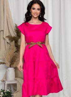 Rochie Sara fucsia cu design tip volanase