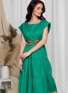 Rochie Sara verde cu design tip volanase