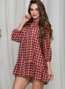 Rochie Sheyla bordo cu imprimeu picior de cocos
