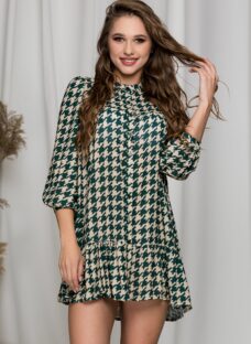 Rochie Sheyla verde cu imprimeu picior de cocos
