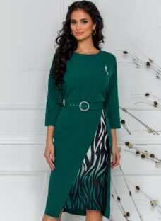 Rochie Simona verde cu imprimeu pe fusta