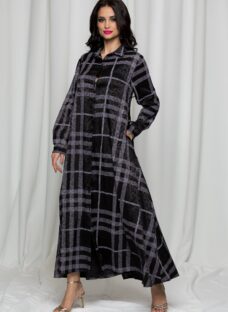 Rochie Sofia tip camasa neagra cu imprimeu animal print si carouri