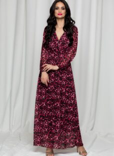 Rochie Sophie lunga cu imprimeu animal print roz