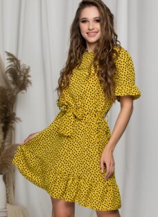 Rochie Stefania galbena cu inimioare negre