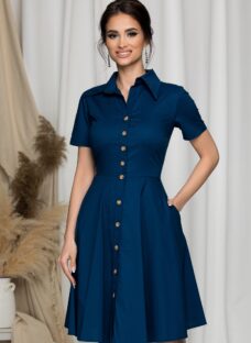 Rochie tip camasa Daria bleumarin cu buzunare