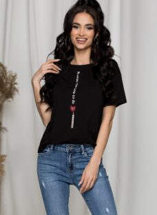 Tricou casual negru cu imprimeu text