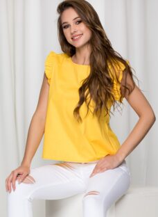 Tricou Gilly galben cu volanase la maneci