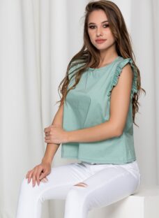 Tricou Gilly verde mint cu volanase la maneci