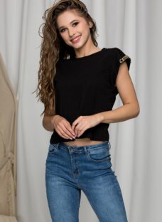 Tricou Tania negru cu accesorii aurii la maneci