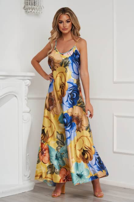 rochie galbena cu imprimeu floral din material sub S053389 1 546391