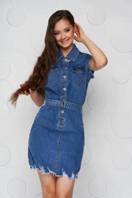 rochie sunshine albastra casual scurta din denim f S048725 1 547865