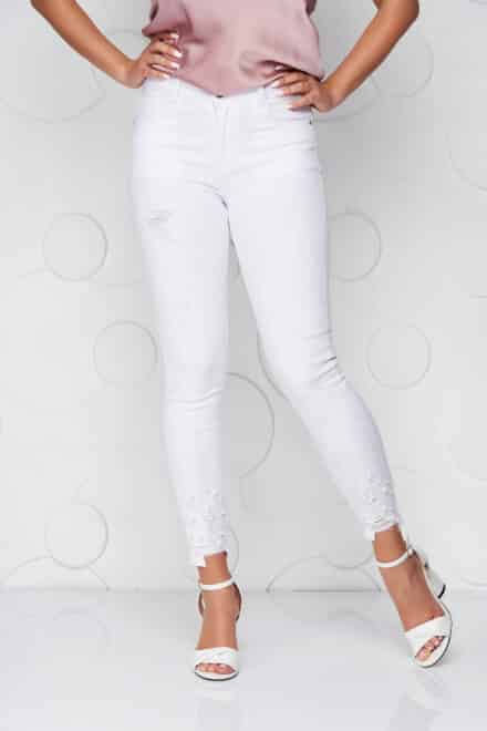 blugi skinny sunshine albi din denim cu talie inal S052642 2 550141