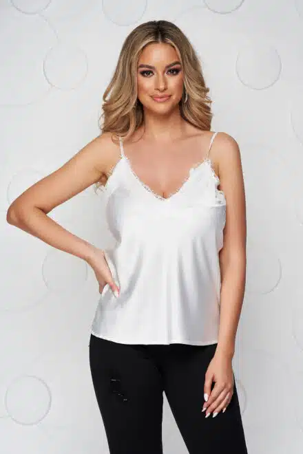 top sunshine alb cu croi larg din satin cu aplicat S053799 6 549955