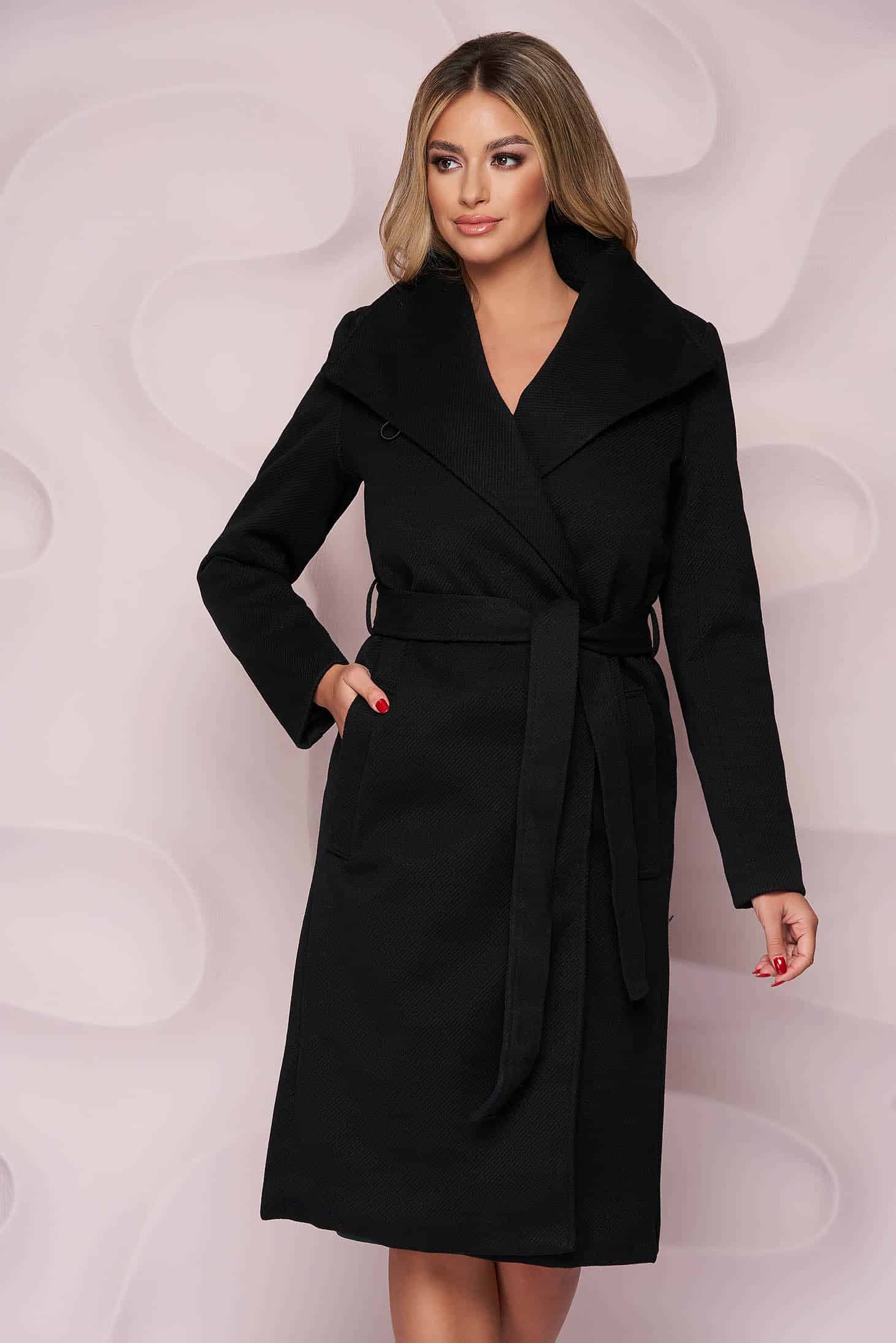 palton sunshine negru imblanit cu un croi drept di S054399 3 560742