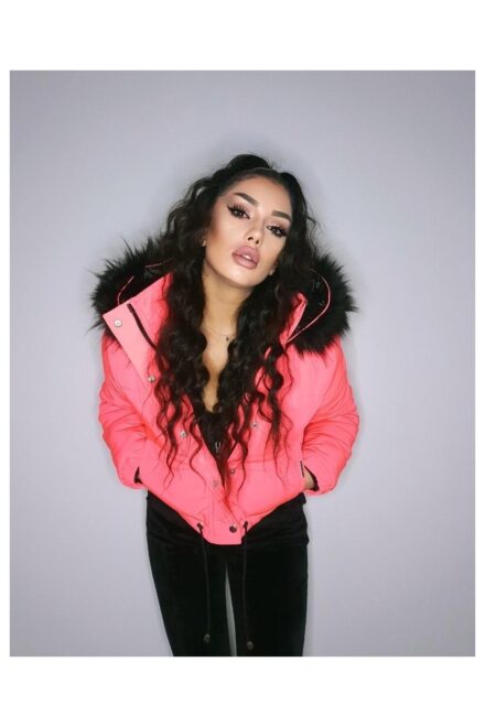 geaca de dama bomber cu gluga din fas roz neon pink diva 29323 4