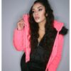 geaca de dama bomber cu gluga din fas roz neon pink diva 29326 4