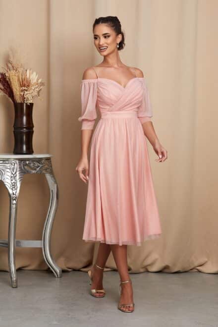 Rochie de ocazie midi Rosalinda Peach2 1