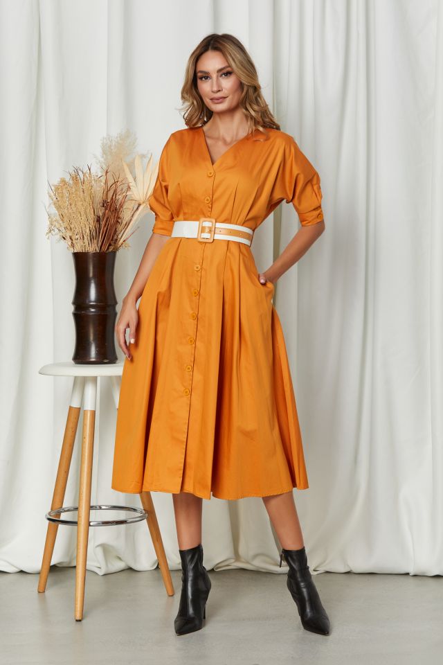rochie midi casual caramizie din bumbac 3