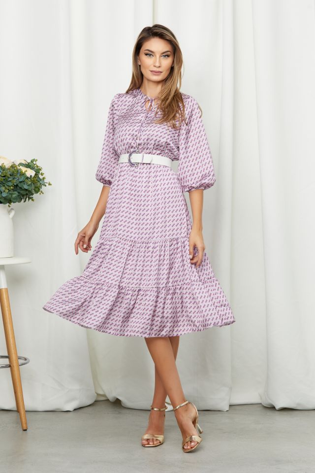 rochie midi eleganta din satin cu imprimeu lila 3